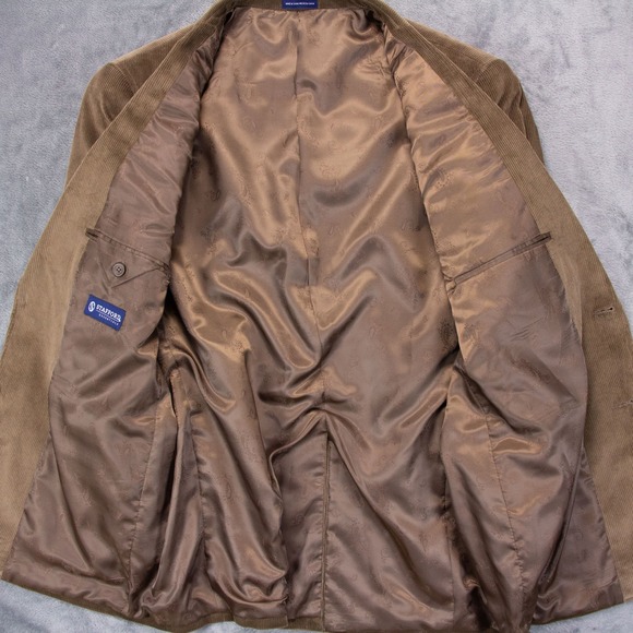 Stafford Mens 42R Brown Taupe Corduroy Sport Coat Blazer Elbow‎ Patch - Picture 14 of 16